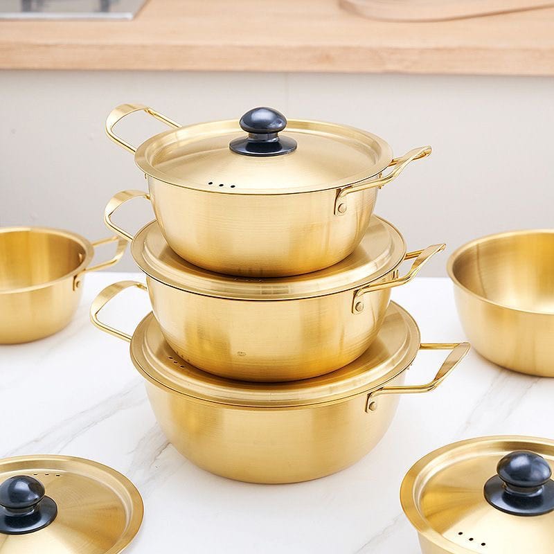 Instant Noodle Soup Pot 3Pcs Set (Plain Golden)
