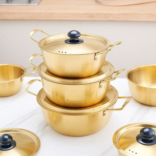 Instant Noodle Soup Pot 3Pcs Set (Plain Golden)
