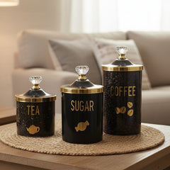 3 Pc Airtight Jar Set -Black(Bow Design)