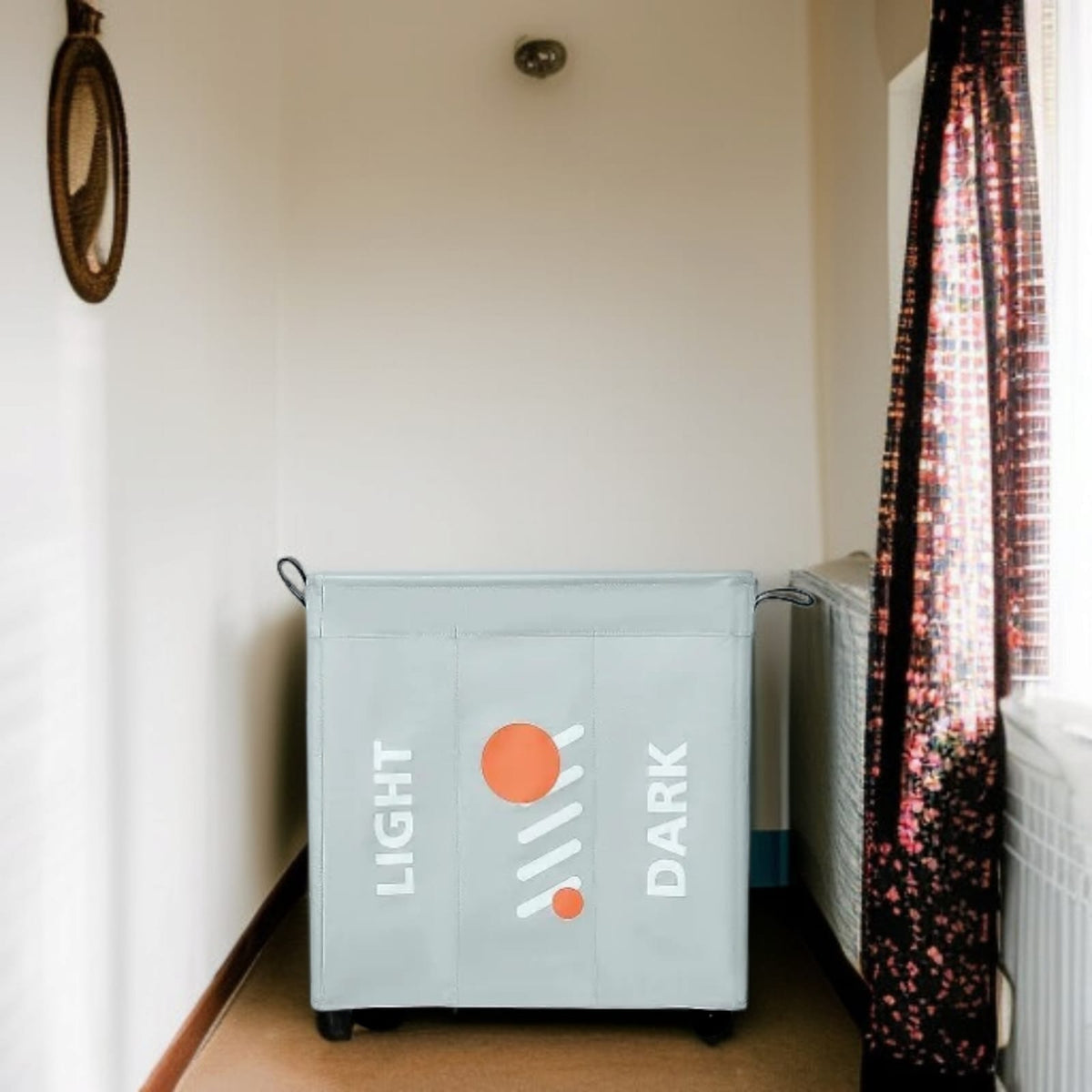 3 Section Laundry Basket with Wheels-Grey