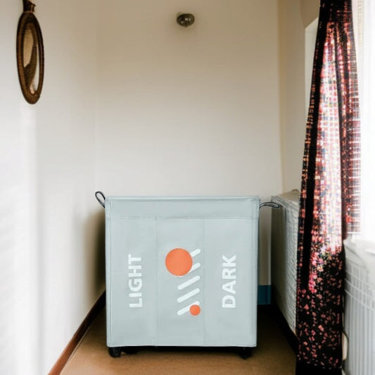 3 Section Laundry Basket with Wheels-Grey
