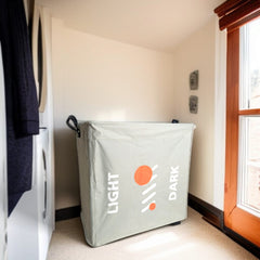 3 Section Laundry Basket with Wheels-Grey