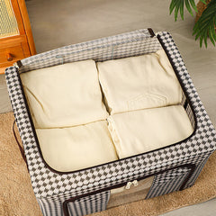 Foldable Clothes Storage Box (66L)-White Brown