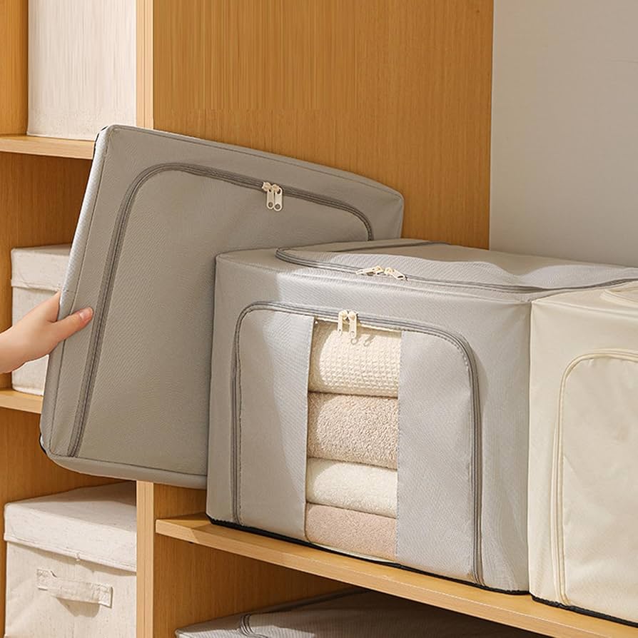 Foldable Clothes Storage Box (66L)-Light Grey