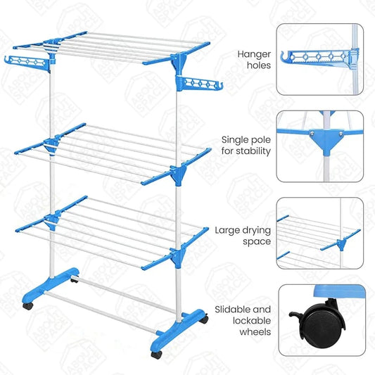 3 Layer Clothes Drying Racks-Blue D2
