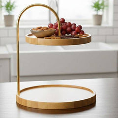 2 Tier Round Wooden Tray