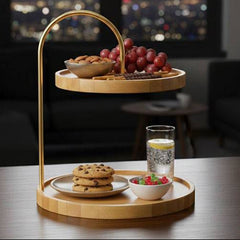 2 Tier Round Wooden Tray