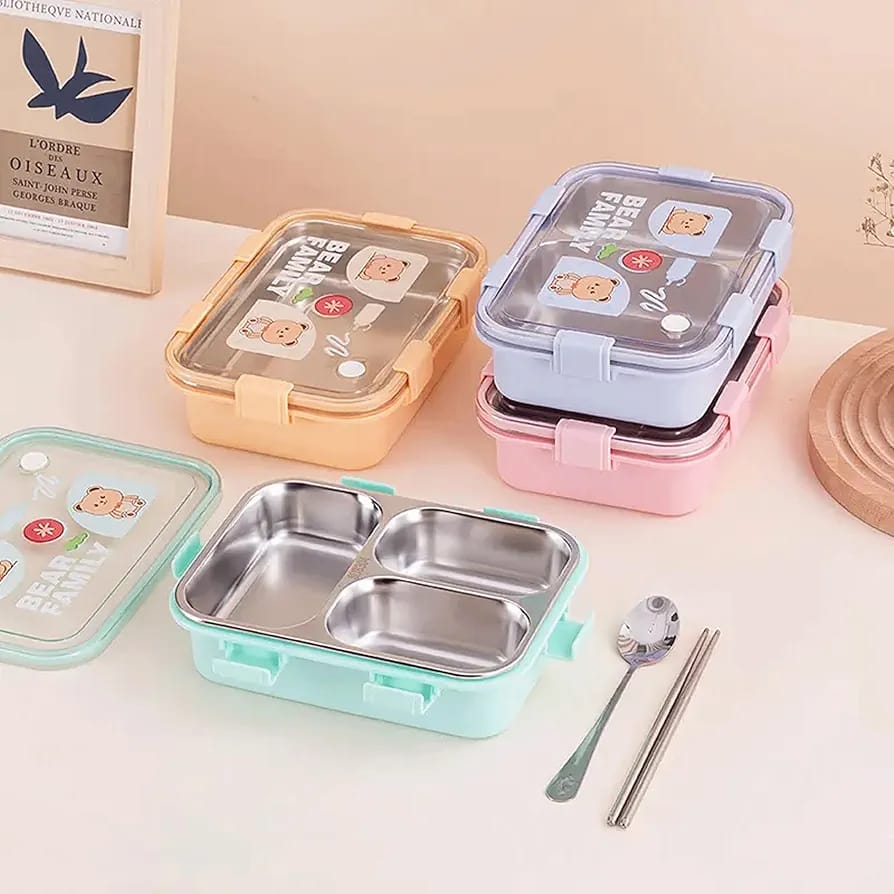 3-Compartment Stainless Steel Lunch Box