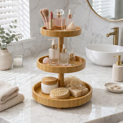 360-degree rotating 3 Tier Round Wooden Tray(Round)