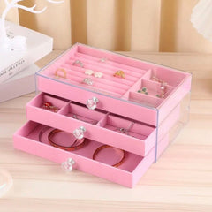 3 Drawers Acrylic Jewellery Box-Pink