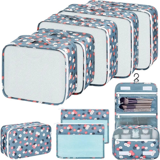 9 Pcs Waterproof Travel Storage Bag (Flower Design)
