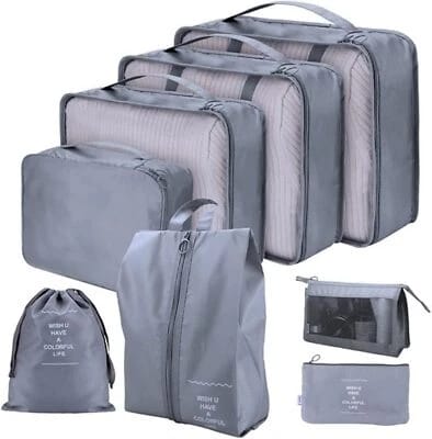8 Pcs Waterproof Travel Storage Bag (Grey)