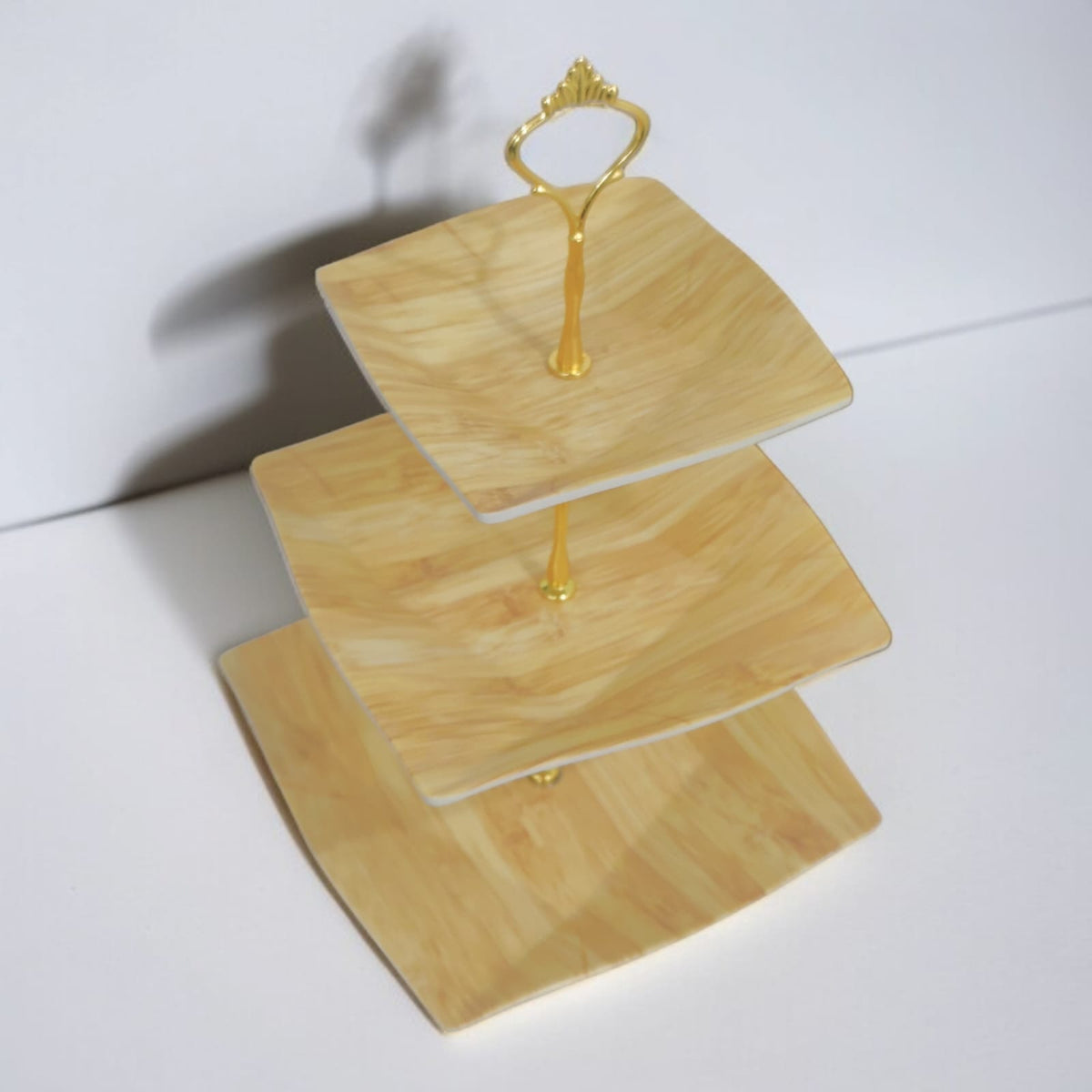 3 Tier Melamine Pastry Tray Square (Wooden Texture)