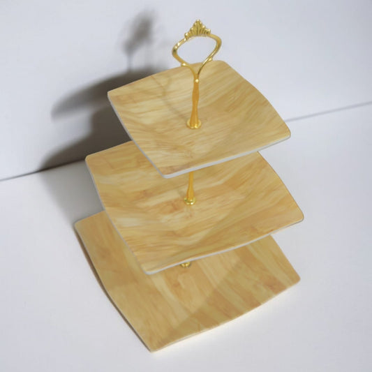 3 Tier Melamine Pastry Tray Square (Wooden Texture)