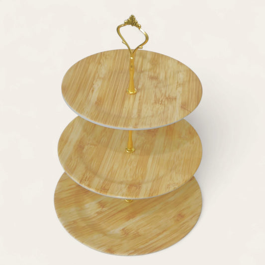 3 Tier Melamine Pastry Tray Round (Wooden Texture)