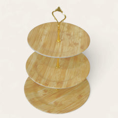 3 Tier Melamine Pastry Tray Round (Wooden Texture)