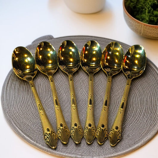 6 Pcs Stainless Steel Spoon-Golden
