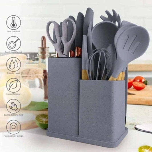 19 Pcs Silicone Cooking Kitchen Utensils Set Dark Grey