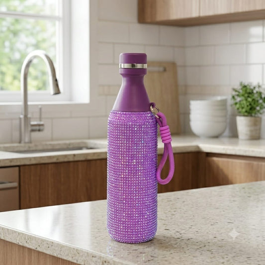Rhinestone Thermal Water Bottle-Purple