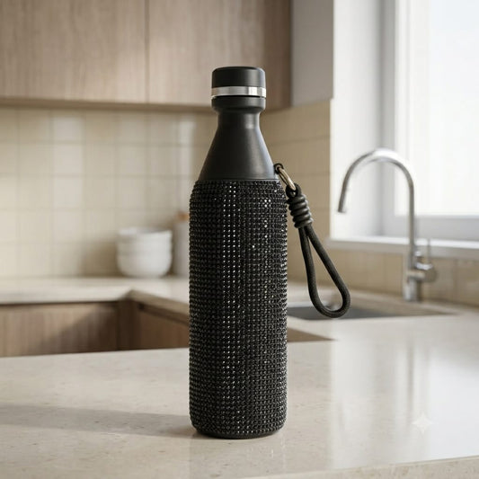 Rhinestone Thermal Water Bottle-Black