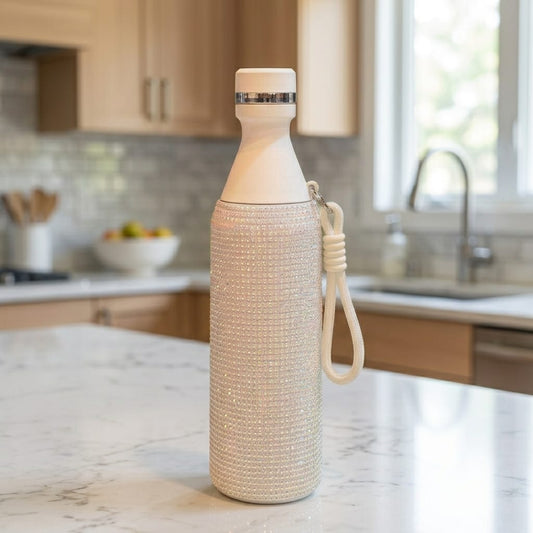 Rhinestone Thermal Water Bottle-White