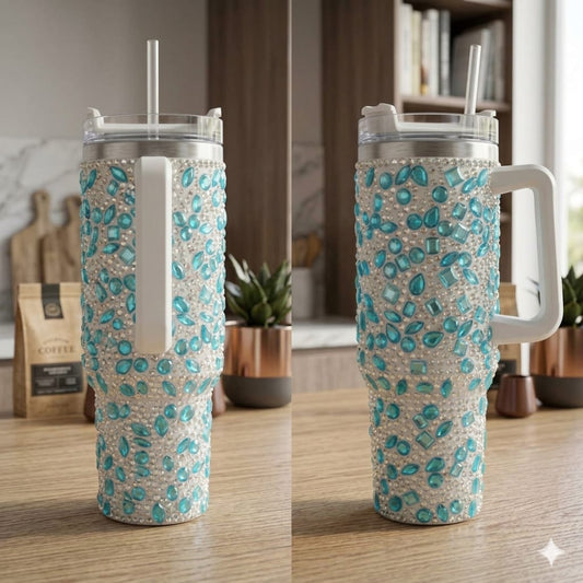 Sparkly Rhinestone Thermos Cup & Tumbler (Sky Blue)
