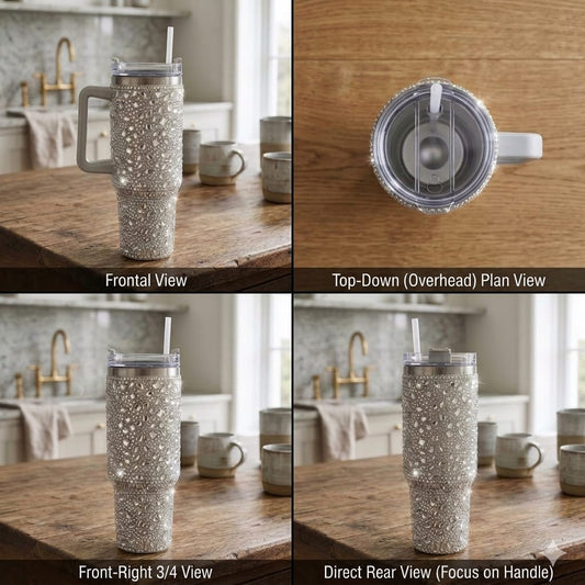 Sparkly Rhinestone Thermos Cup & Tumbler (White)