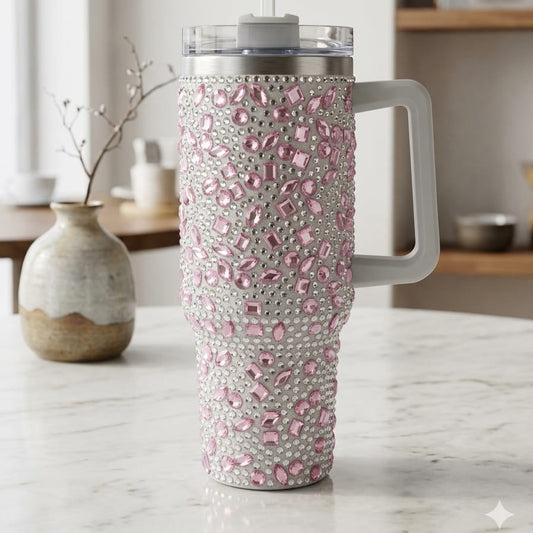 Sparkly Rhinestone Thermos Cup & Tumbler (Pink)