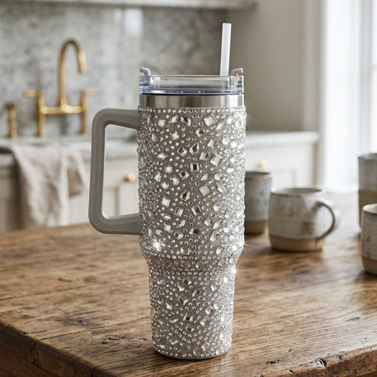 Sparkly Rhinestone Thermos Cup & Tumbler (White)