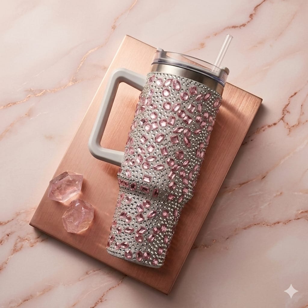 Sparkly Rhinestone Thermos Cup & Tumbler (Pink)