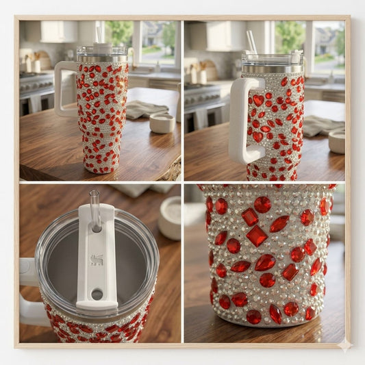 Sparkly Rhinestone Thermos Cup & Tumbler (Red)