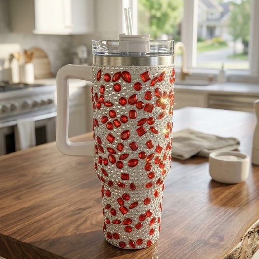 Sparkly Rhinestone Thermos Cup & Tumbler (Red)