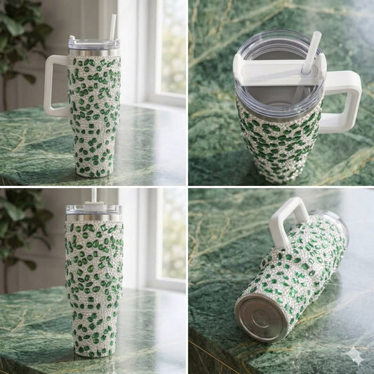 Sparkly Rhinestone Thermos Cup & Tumbler (Green)