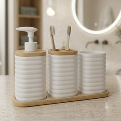 3 Pcs Bathroom Set with Tray-White