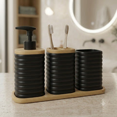 3 Pcs Bathroom Set with Tray-Black