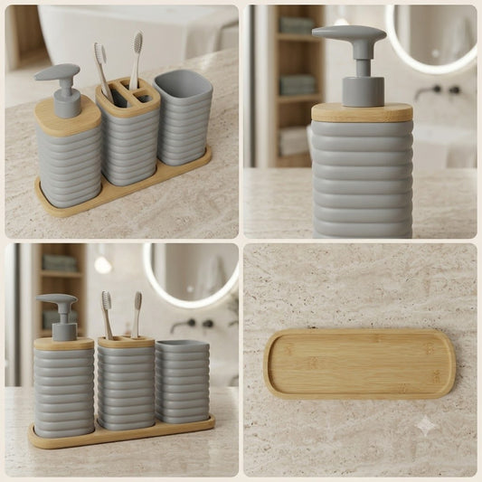 3 Pcs Bathroom Set with Tray-Grey