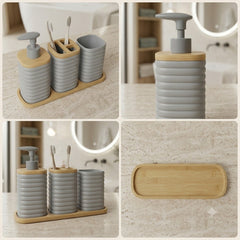 3 Pcs Bathroom Set with Tray-Grey