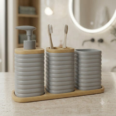 3 Pcs Bathroom Set with Tray-Grey