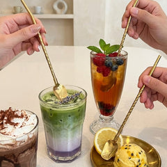 6 Pcs Golden Spoon & Straw Set