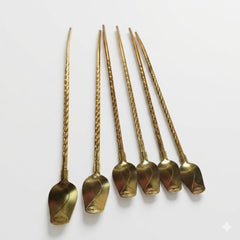 6 Pcs Golden Spoon & Straw Set
