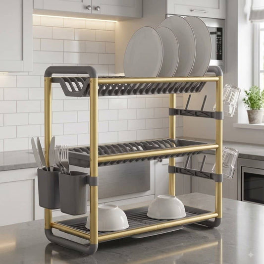 3-Tier Aluminium Dish Drying Rack-Golden