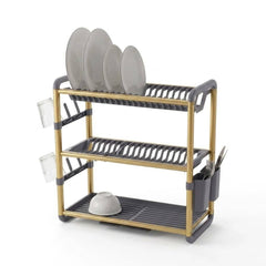3-Tier Aluminium Dish Drying Rack-Golden