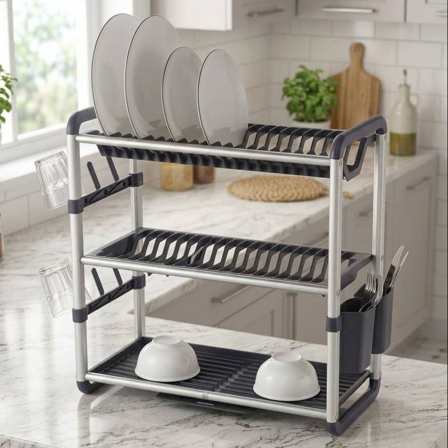 3-Tier Aluminium Dish Drying Rack-Silver