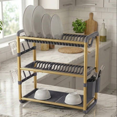 3-Tier Aluminium Dish Drying Rack-Golden