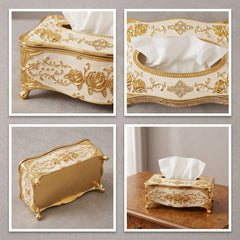 European Style Tissue Paper Box Case-White Golden