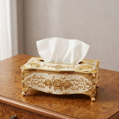 European Style Tissue Paper Box Case-White Golden