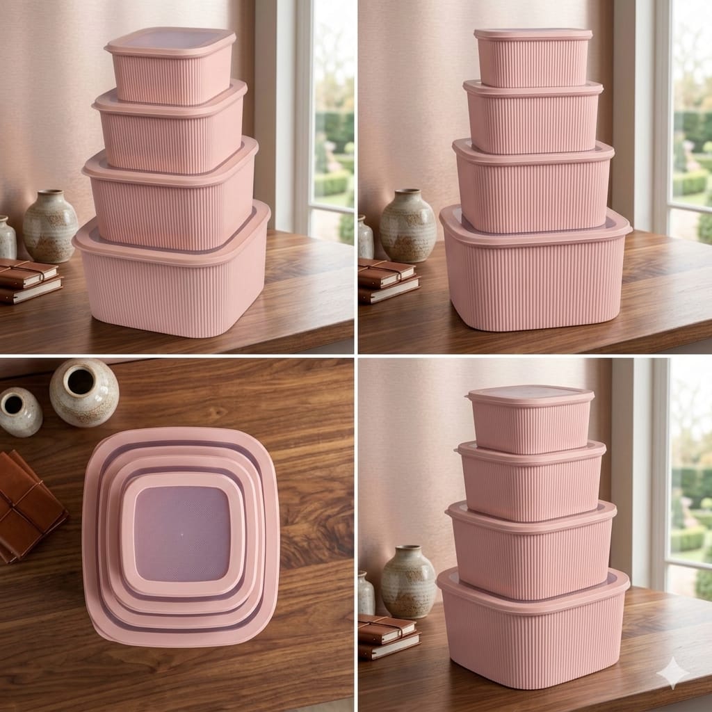 4-Piece Kitchen Storage Box Set-Pink
