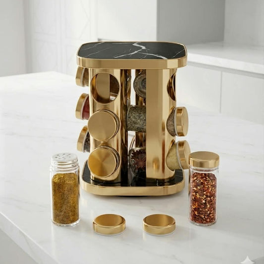 12in1 Revolving Glass Spice Jar Rack (Square)