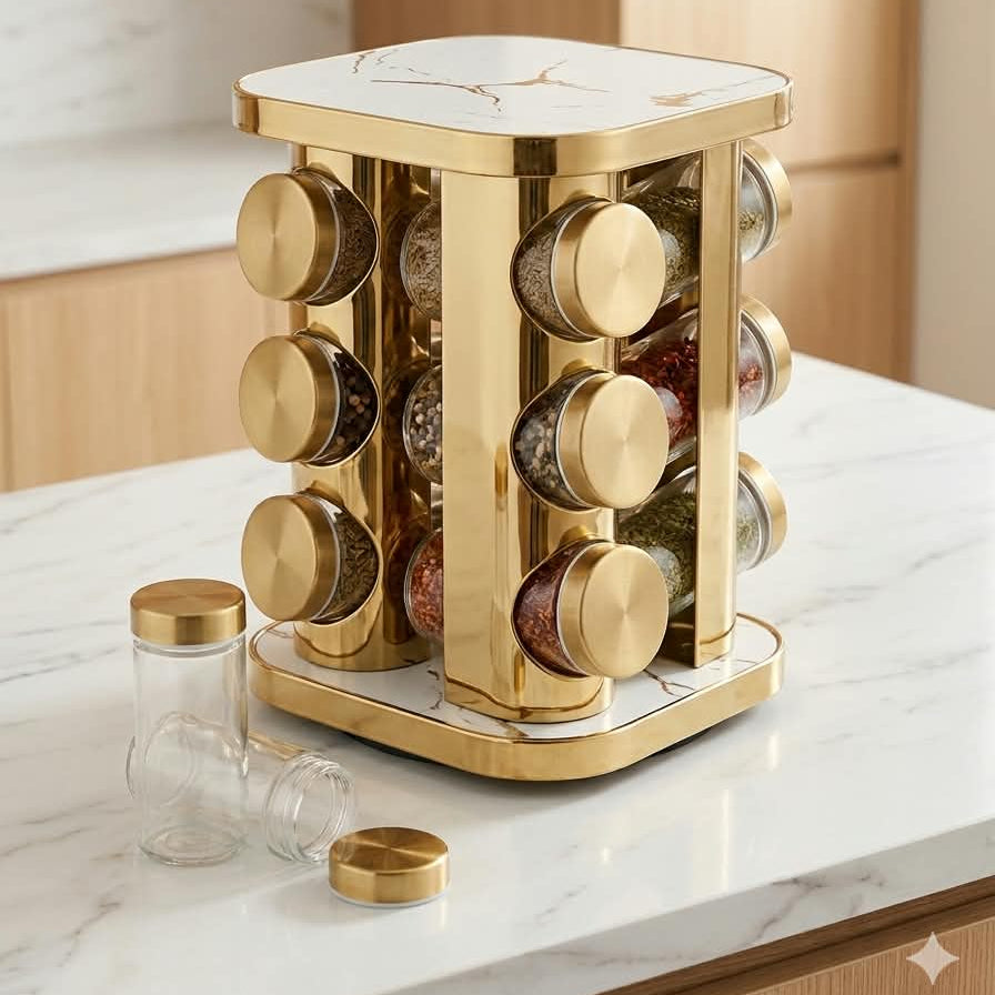 12in1 Revolving Glass Spice Jar Rack (Square)