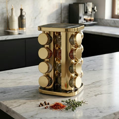 16in1 Revolving Glass Spice Jar Rack (Square)